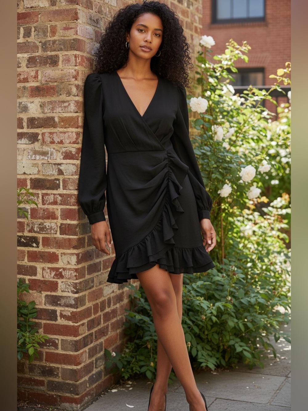 Express Black Ruffle Wrap Mini Dress